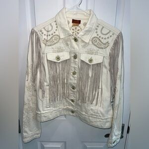 Scully Cream Embroidered Fringe Jean Jacket
